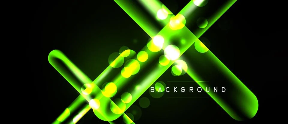 Bright neon lines intersect, creating dynamic light effects. Vivid green glow Stock Illustration