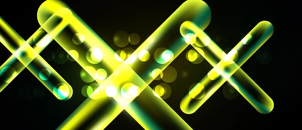 Bright neon lines intersect, creating abstract shapes. Circles glow amidst da 스톡 일러스트