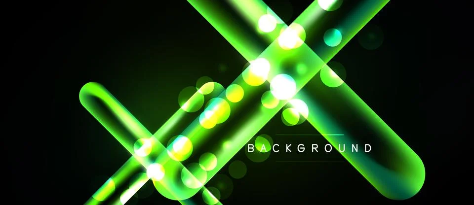 Bright neon lines intersect, creating dynamic light effects. Vivid green glow Illustrazione stock