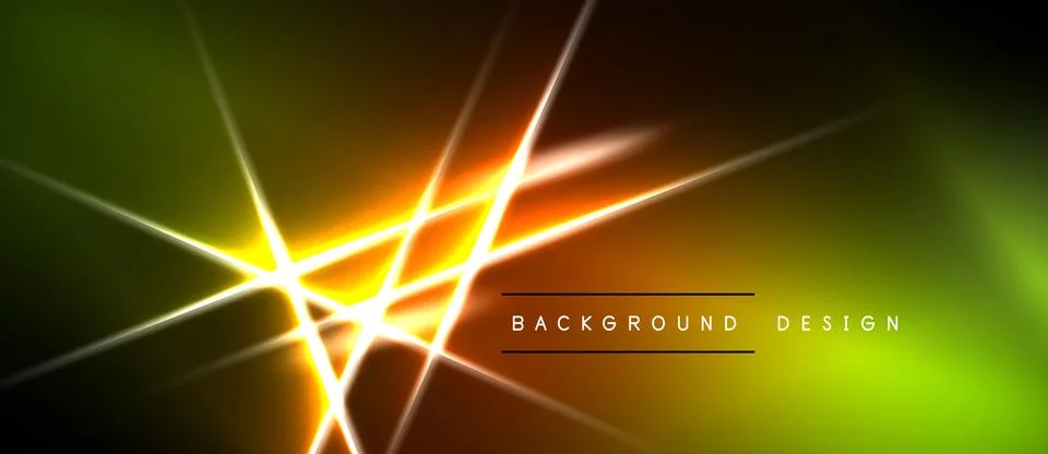 Bright neon lines intersect over gradient green, yellow, black backdrop. Text 스톡 일러스트