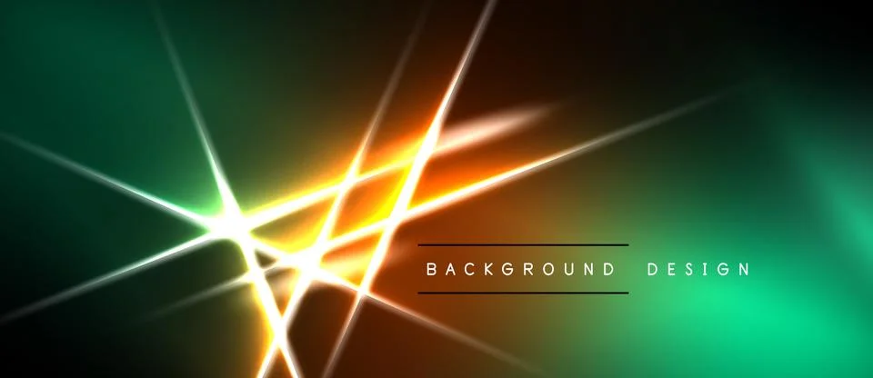 Bright neon lines intersect over dark teal gradient. Modern abstract design.. Stockillustratie