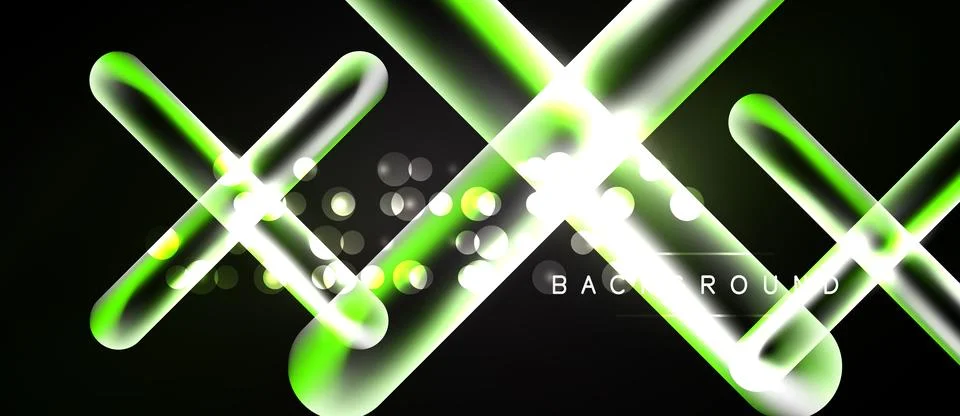 Bright neon lines intersect over dark background. Circles add dynamic visual Stock Illustration