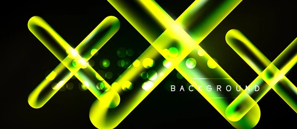 Bright neon lines intersect over dark background. Circles add dynamic visual Stock Illustration