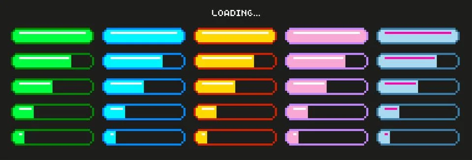 Bright neon loading bars set Stock Illustration