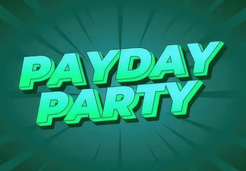 Bright neon payday party text on dark background Stock Illustration