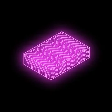 Bright neon purple rectangular prism showing wavy pattern on dark background Illustrazione stock
