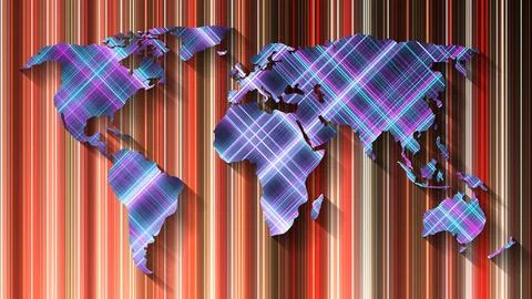 Bright neon rays in earth map showing connections 스톡 일러스트