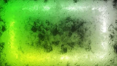 A bright neon rectangle flashes through a foggy window. Drop of water on the  Stock Photos