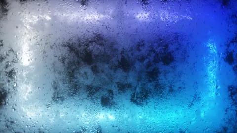 A bright neon rectangle flashes through a foggy window. Drop of water on the  Stock Photos