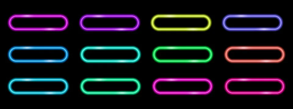Bright neon rectangle frames with laser light effect. Vector design for tec.. Illustrazione stock
