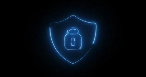 Bright neon security neon frame with lock on black Background. Cyber Security Sh 스톡 동영상 325728049