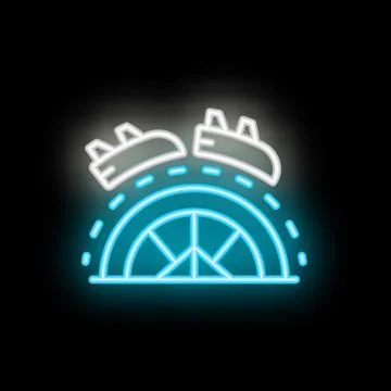 Bright neon sign representing a rollercoaster passing through a ferris wheel, Stock Illustration