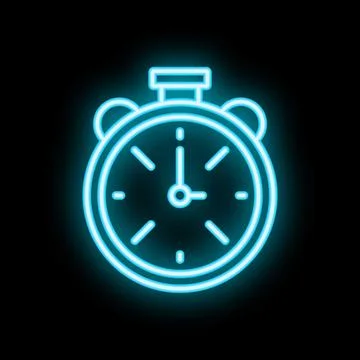 Bright neon stopwatch icon glowing on dark background Stock Illustration