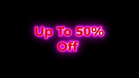 Bright neon text animation promoting up to fifty percent off sale Stock Footage 340104904