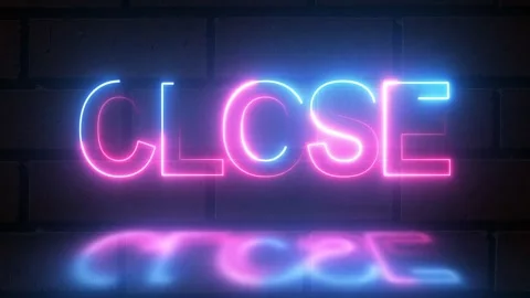Bright neon text close web banner. Neon text close isolated on bricks backg.. Video stock 248633782