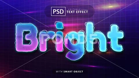 Bright neon text effect editable PSD Template