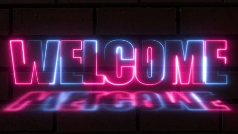 Bright neon text welcome web banner. Neon sign welcome on on brick wall bac.. Stock Footage 248633698