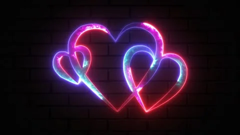 Bright neon three heart shape suit icon. Red and blue color neon three hear.. Stock Footage 295934233