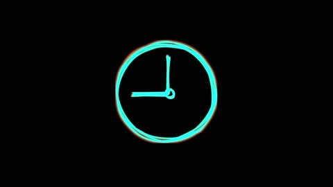 Bright neon wall clock symbol drawn by hand in outline.Sloppy sketch, TV glitch. Stock Footage 159581220