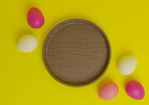 Bright, neon yellow 3D rendering top view flat lay product display podium or  Stock Illustration