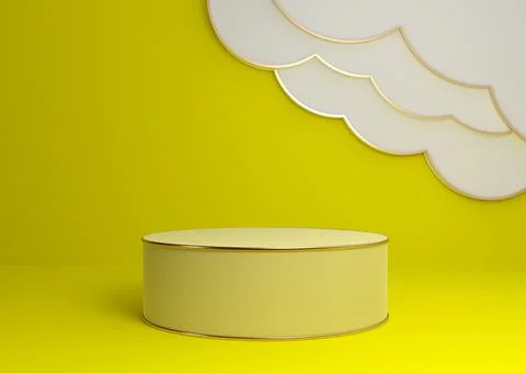 Bright, neon yellow 3D rendering product display podium or stand with abstrac Stock Illustration