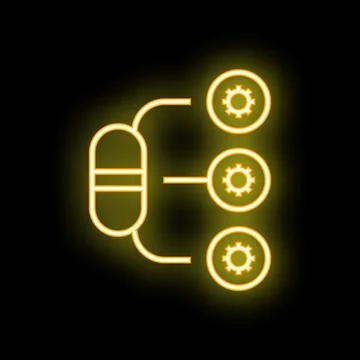 Bright neon yellow icon of a server connecting to multiple devices, symbolizi Stock Illustration