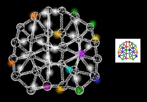 Bright Net Artificial Brain Mesh Icon with Constellation Nodes Illustrazione stock