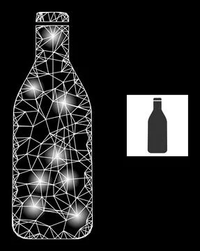 Bright Net Beer Bottle Mesh Icon with Constellation Nodes Illustrazione stock
