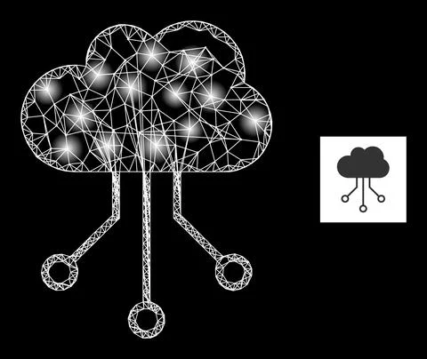 Bright Net Cloud Connections Mesh Icon with Constellation Nodes Stock Illustration