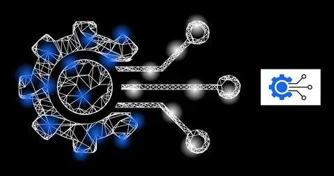Bright Net Digital Sensor Cog Mesh Icon with Glare Spots Stock Illustration