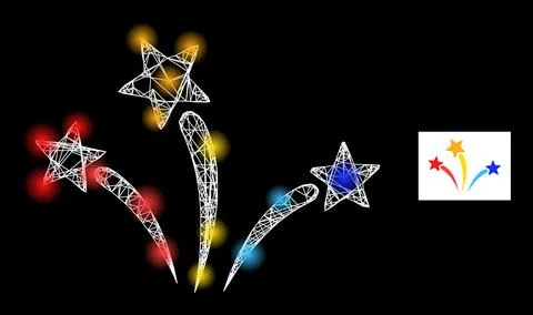 Bright Net Fireworks Mesh Icon with Constellation Nodes Stock Illustration