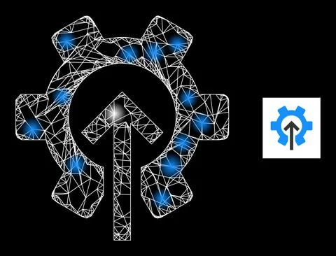 Bright Net Gear Integration Mesh Icon with Constellation Nodes Stock Illustration