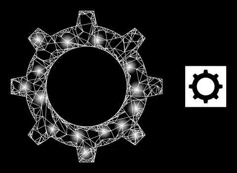 Bright Net Gear Mesh Icon with Constellation Nodes Illustrazione stock