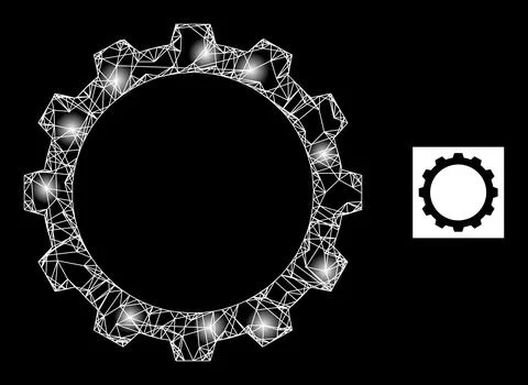 Bright Net Gear Mesh Icon with Constellation Nodes Stock Illustration