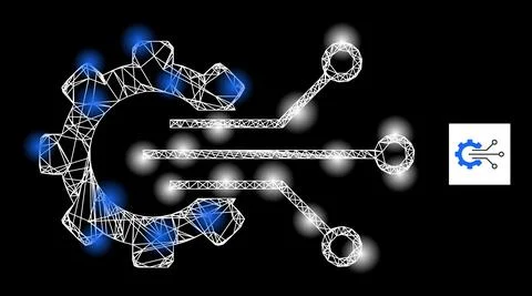 Bright Net Gear Sensor Mesh Icon with Glare Spots Stock Illustration