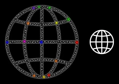 Bright Net Globe Icon with Glare Color Lightspots 스톡 일러스트