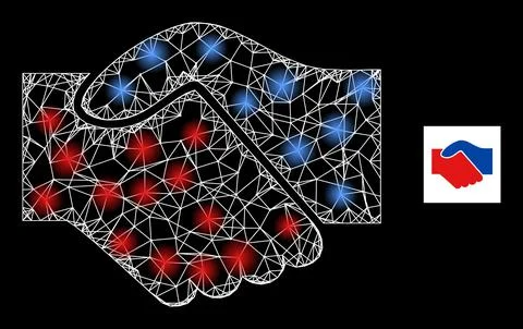 Bright Net Handshake Mesh Icon with Constellation Nodes Illustrazione stock