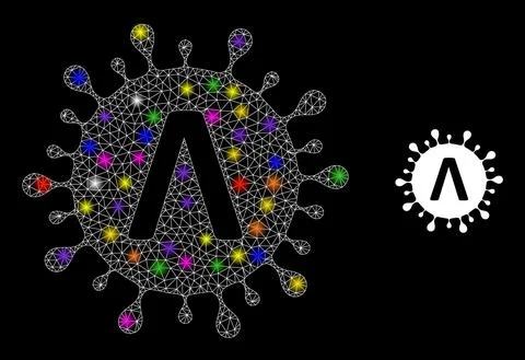 Bright Net Lambda Coronavirus Strain Icon with Constellation Colorful Lightspots 스톡 일러스트