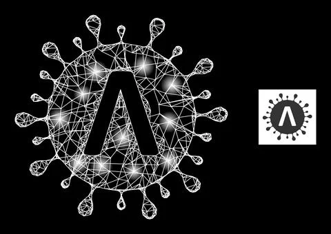 Bright Net Lambda Coronavirus Strain Mesh Icon with Sparkles Stock Illustration