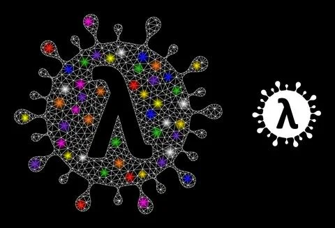 Bright Net Lambda Covid Virus Icon with Constellation Colored Lightspots 스톡 일러스트