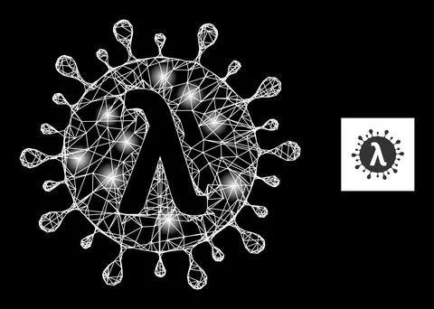 Bright Net Lambda Covid Virus Mesh Icon with Glare Spots Stock Illustration