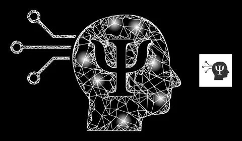 Bright Net Mental Programming Mesh Icon with Lightspots Stock Illustration