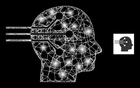 Bright Net Neural Interface Mesh Icon with Glare Spots Stock Illustration