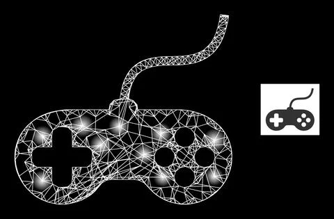 Bright Net Playing Console Mesh Icon with Constellation Nodes Illustrazione stock