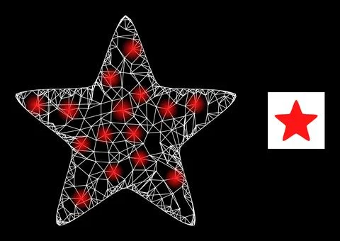 Bright Net Red Star Mesh Icon with Glare Spots イラスト素材