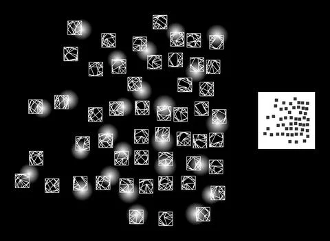 Bright Net Scattered Square Particles Mesh Icon with Glare Spots Stock Illustration