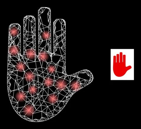 Bright Net Stop Hand Mesh Icon with Constellation Nodes Stock Illustration