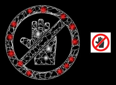Bright Net Stop Voting Hand Mesh Icon with Sparkles Stock Illustration