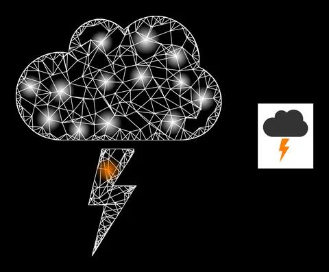 Bright Net Thunderstorm Cloud Mesh Icon with Glare Spots Illustrazione stock