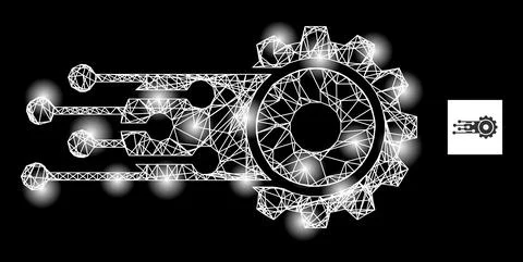 Bright Net Transition Gear Mesh Icon with Constellation Nodes Illustrazione stock